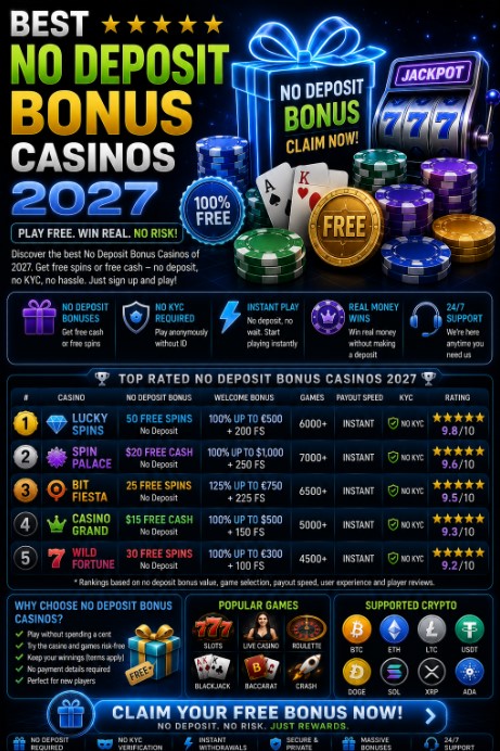 Read more about the article Best No Deposit Bonus Casinos 2027