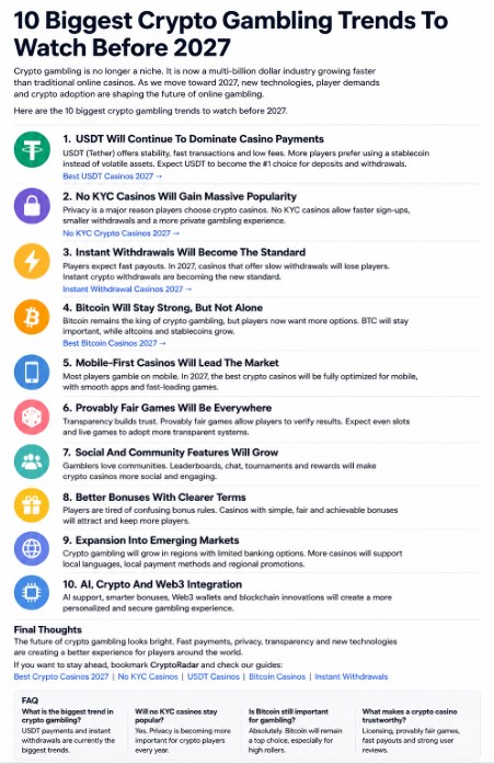 Read more about the article 10 Biggest Crypto Gambling Trends To Watch Before 2027