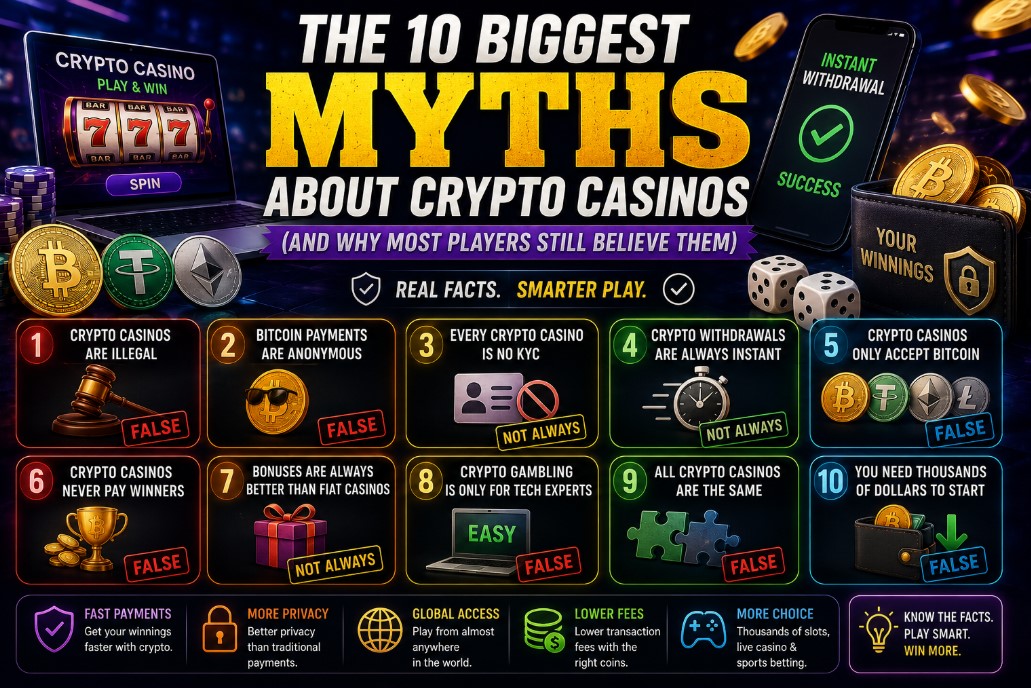 Read more about the article The 10 Biggest Myths About Crypto Casinos (And Why Most Players Still Believe Them)