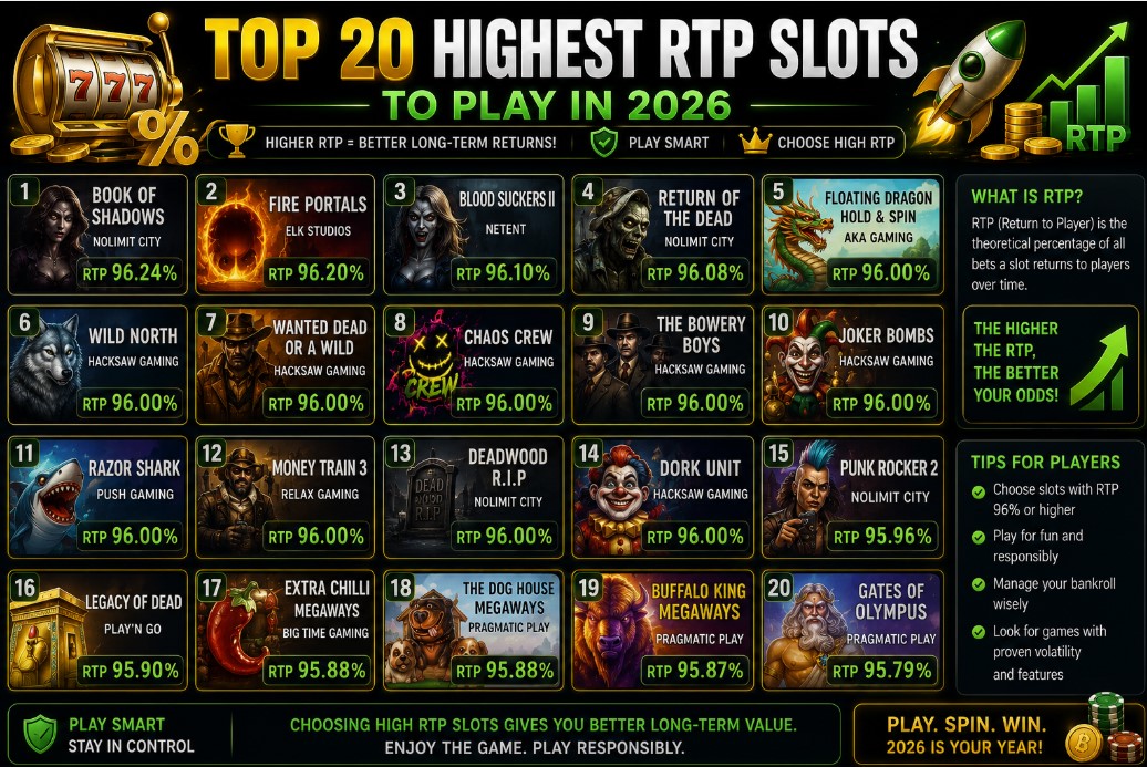 Read more about the article Top 20 Highest RTP Slots to Play in 2026