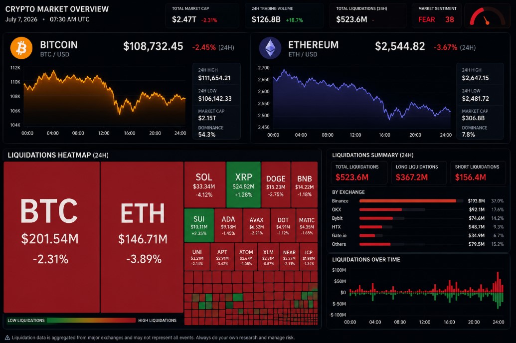 Read more about the article Crypto Market Outlook – July 2026 | Prices, Liquidations and Market Sentiment