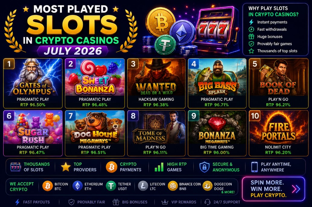 Read more about the article Most Played Slots in Crypto Casinos – July 2026 | Trending Slot Games